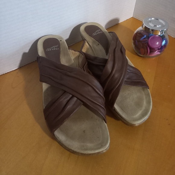 Dansko avalon crossstrap leather wedge sandals size 37 6.5/7 brown - Picture 6 of 11